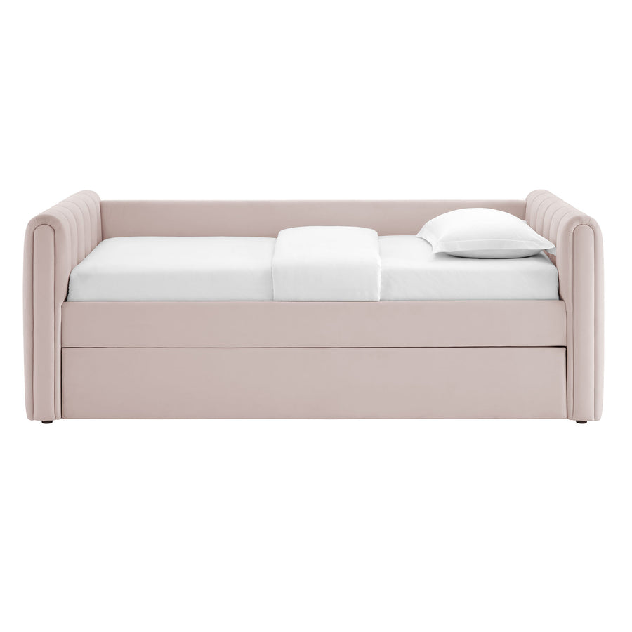Kesia Channel Tufted Performance Velvet Twin Daybed With Trundle in Pink