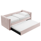 Kesia Channel Tufted Performance Velvet Twin Daybed With Trundle in Pink