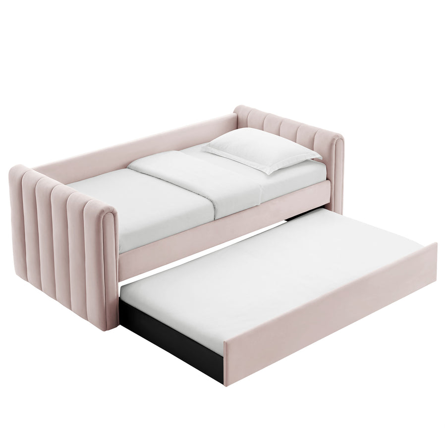 Kesia Channel Tufted Performance Velvet Twin Daybed With Trundle in Pink