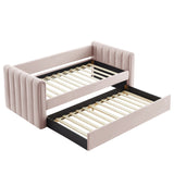 Kesia Channel Tufted Performance Velvet Twin Daybed With Trundle in Pink
