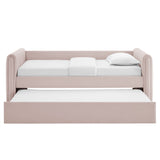 Kesia Channel Tufted Performance Velvet Twin Daybed With Trundle in Pink