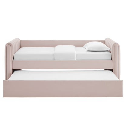 Veyla Channel Tufted Performance Velvet Twin Daybed With Trundle by Furniture For America