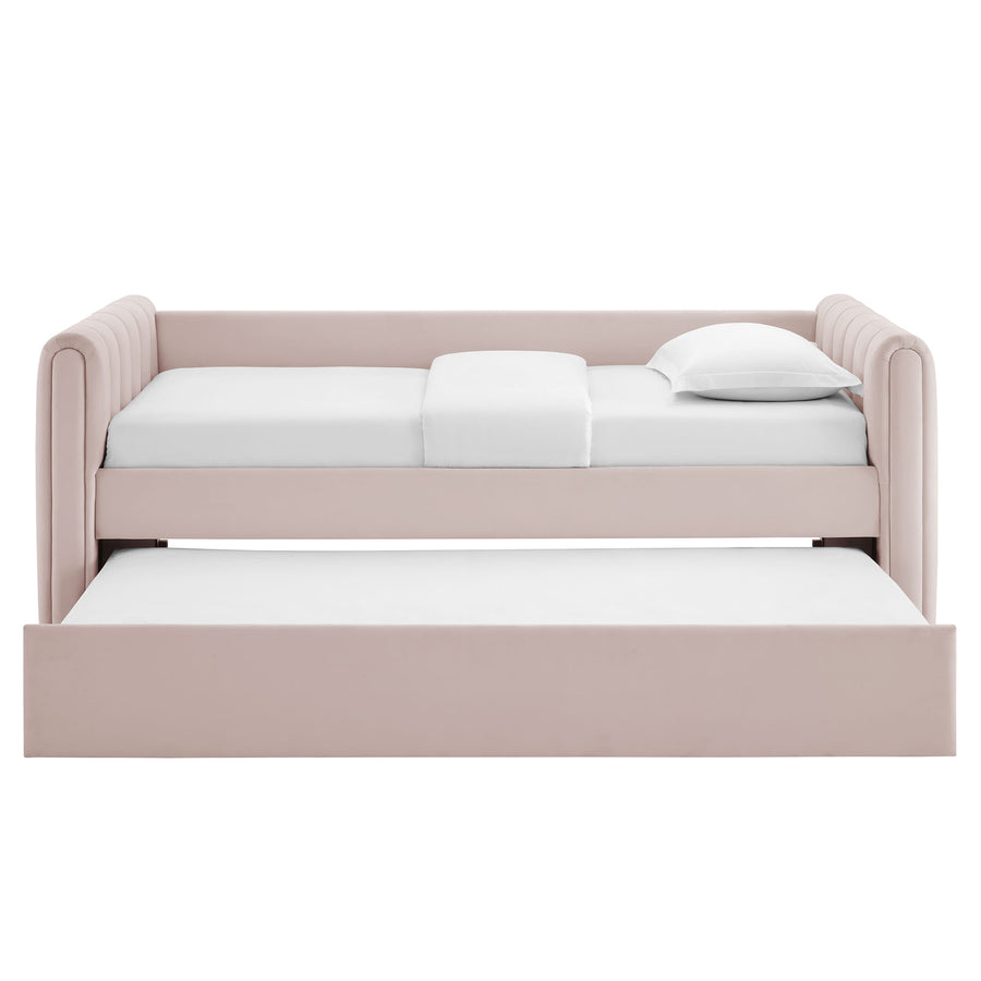 Kesia Channel Tufted Performance Velvet Twin Daybed With Trundle in Pink