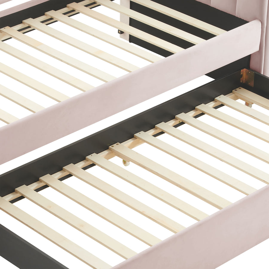 Kesia Channel Tufted Performance Velvet Twin Daybed With Trundle in Pink