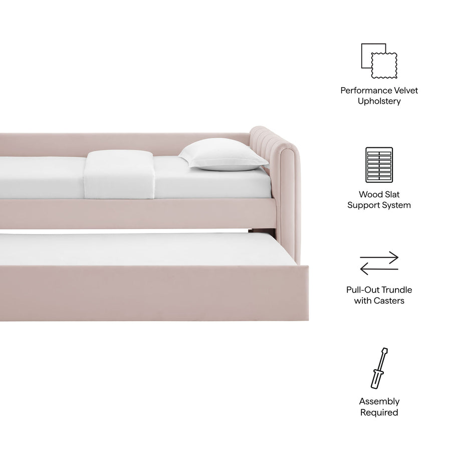 Kesia Channel Tufted Performance Velvet Twin Daybed With Trundle in Pink