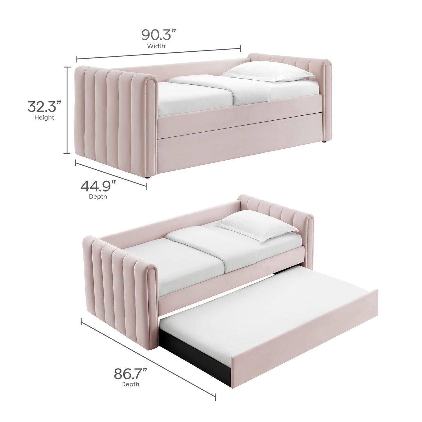 Veyla Channel Tufted Performance Velvet Twin Daybed With Trundle by Furniture For America