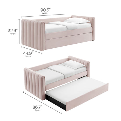 Veyla Channel Tufted Performance Velvet Twin Daybed With Trundle by Furniture For America
