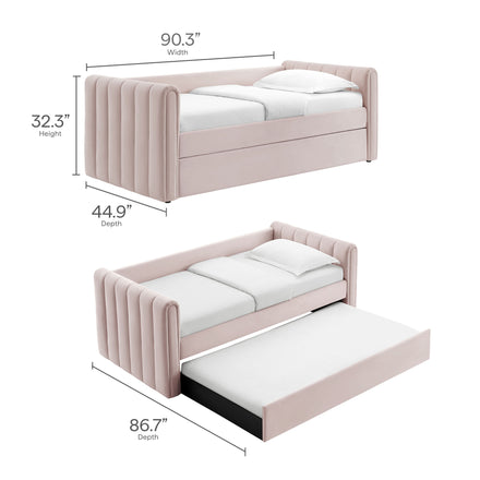 Veyla Channel Tufted Performance Velvet Twin Daybed With Trundle in Pink