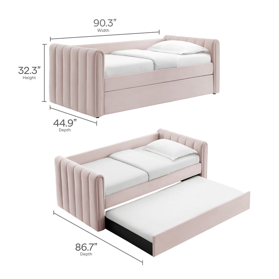 Kesia Channel Tufted Performance Velvet Twin Daybed With Trundle in Pink