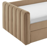 Kesia Channel Tufted Performance Velvet Twin Daybed With Trundle in Taupe