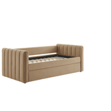 Kesia Channel Tufted Performance Velvet Twin Daybed With Trundle in Taupe