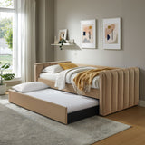 Kesia Channel Tufted Performance Velvet Twin Daybed With Trundle in Taupe