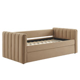 Kesia Channel Tufted Performance Velvet Twin Daybed With Trundle in Taupe