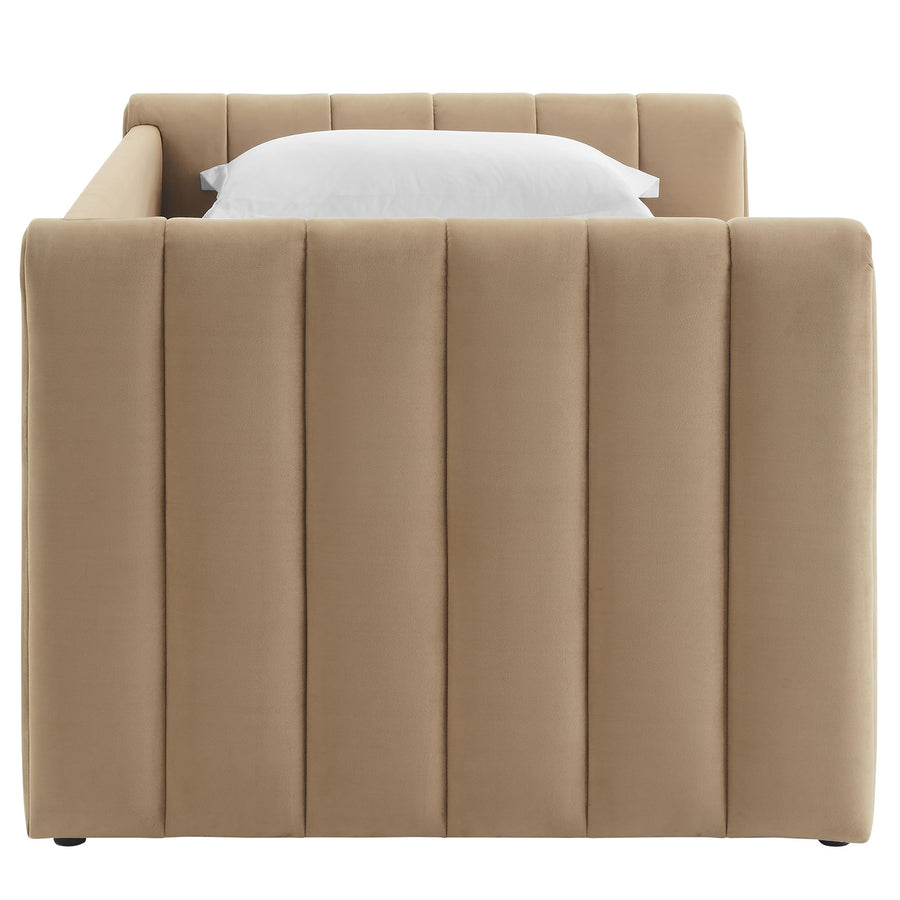 Kesia Channel Tufted Performance Velvet Twin Daybed With Trundle in Taupe