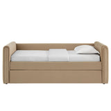 Kesia Channel Tufted Performance Velvet Twin Daybed With Trundle in Taupe