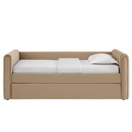 Veyla Channel Tufted Performance Velvet Twin Daybed With Trundle in Taupe
