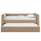 Kesia Channel Tufted Performance Velvet Twin Daybed With Trundle in Taupe
