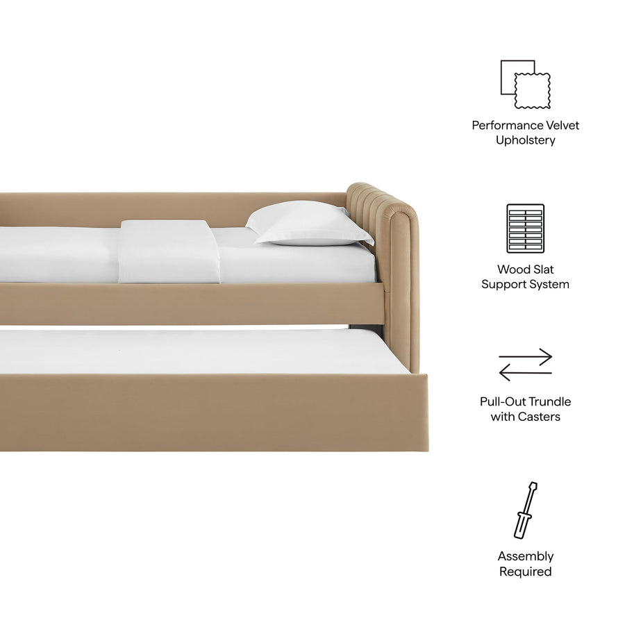Kesia Channel Tufted Performance Velvet Twin Daybed With Trundle in Taupe
