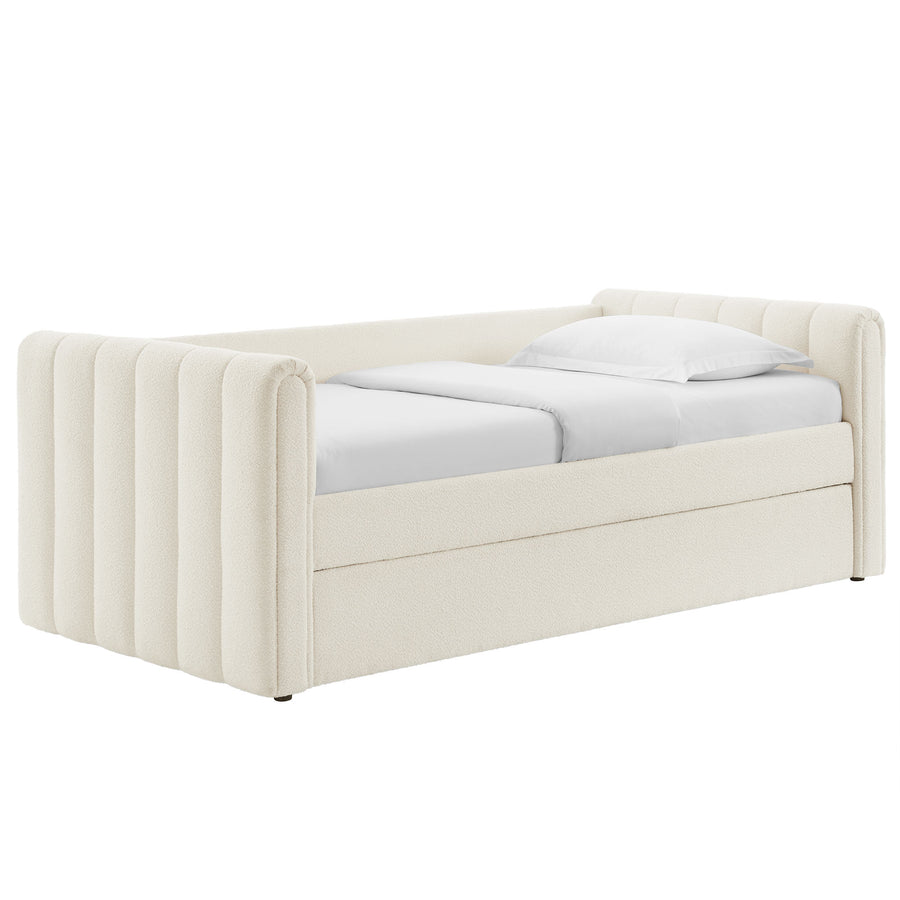 Kesia Channel Tufted Boucle Twin Daybed With Trundle in Cloud