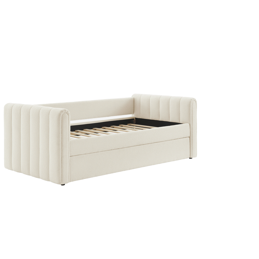 Kesia Channel Tufted Boucle Twin Daybed With Trundle in Cloud