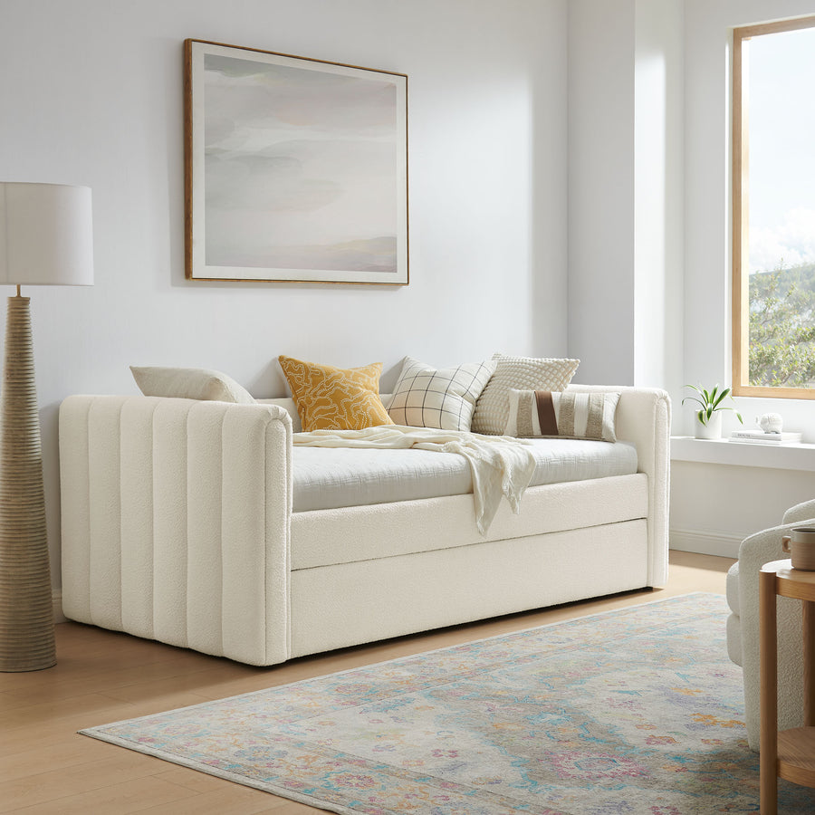 Kesia Channel Tufted Boucle Twin Daybed With Trundle in Cloud