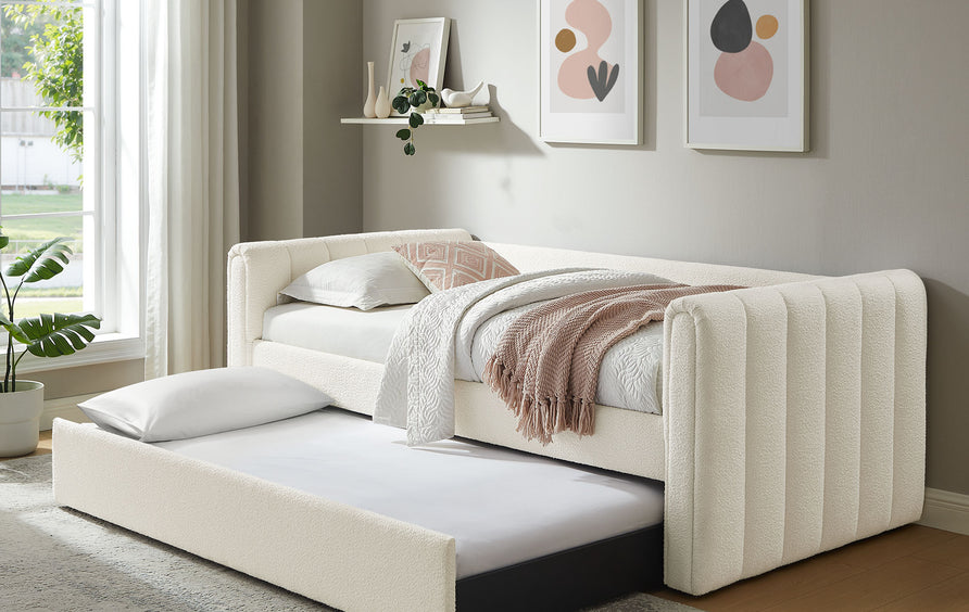 Kesia Channel Tufted Boucle Twin Daybed With Trundle in Cloud