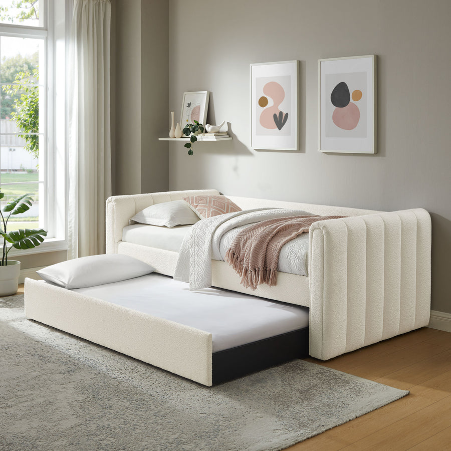 Kesia Channel Tufted Boucle Twin Daybed With Trundle in Cloud