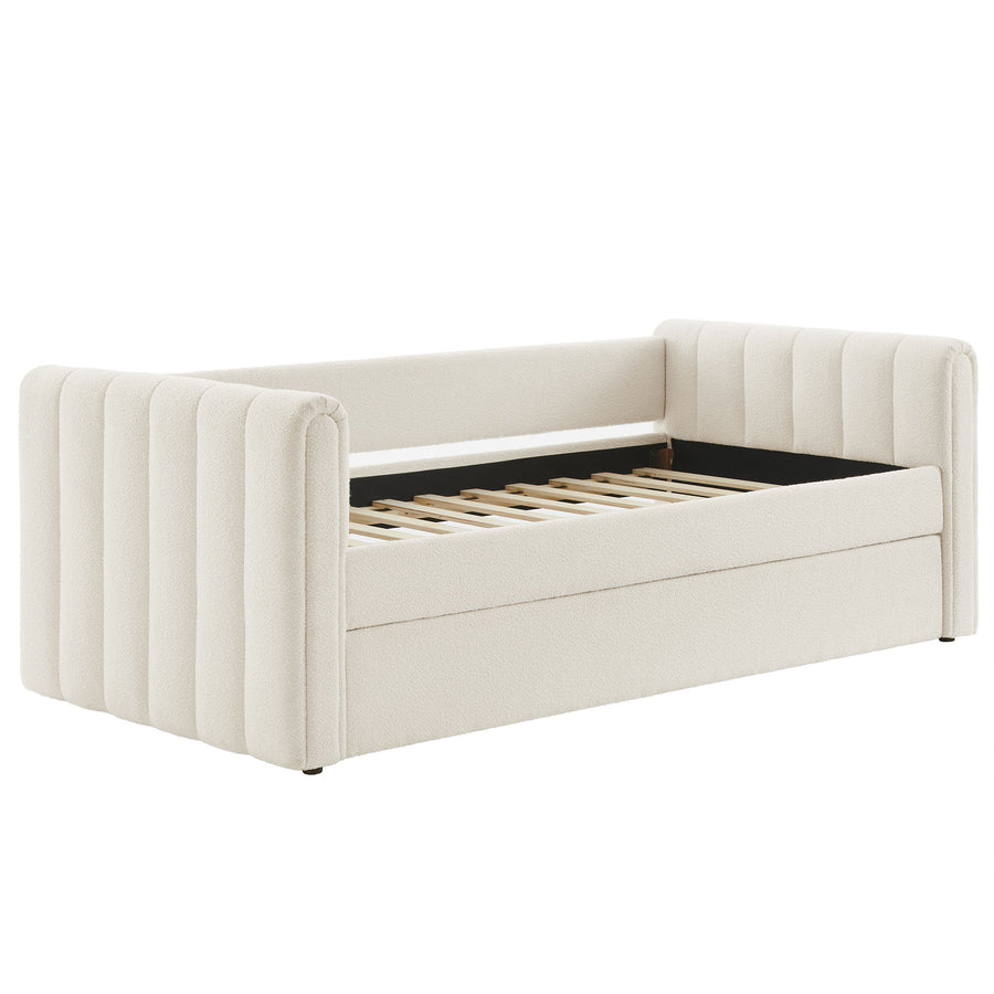 Kesia Channel Tufted Boucle Twin Daybed With Trundle in Cloud