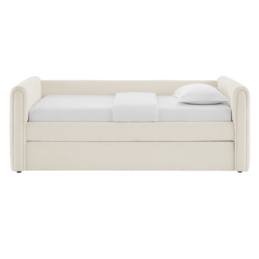 Kesia Channel Tufted Boucle Twin Daybed With Trundle in Cloud