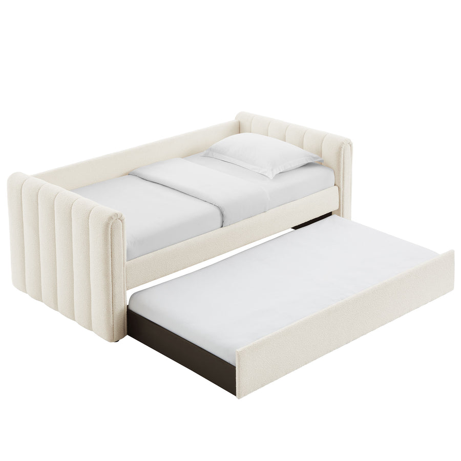 Kesia Channel Tufted Boucle Twin Daybed With Trundle in Cloud