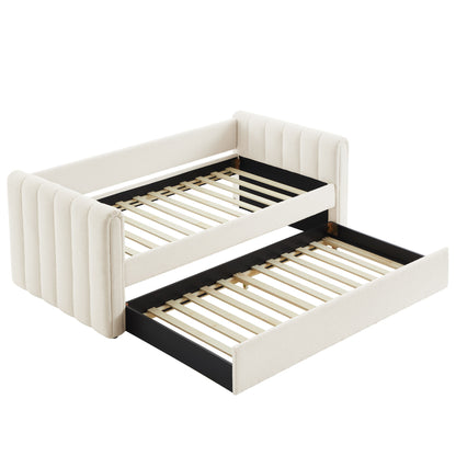 Veyla Channel Tufted Boucle Twin Daybed With Trundle by Furniture For America
