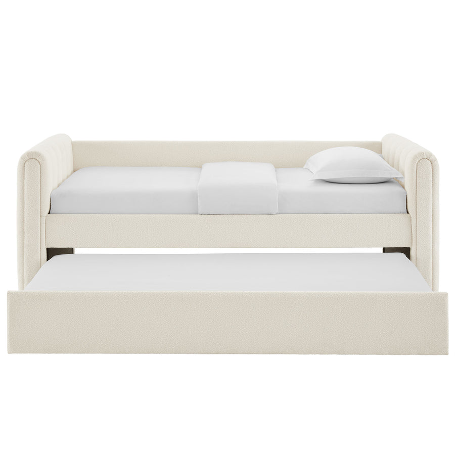 Kesia Channel Tufted Boucle Twin Daybed With Trundle in Cloud