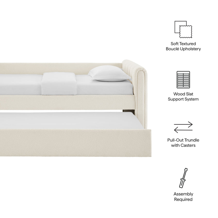 Kesia Channel Tufted Boucle Twin Daybed With Trundle in Cloud