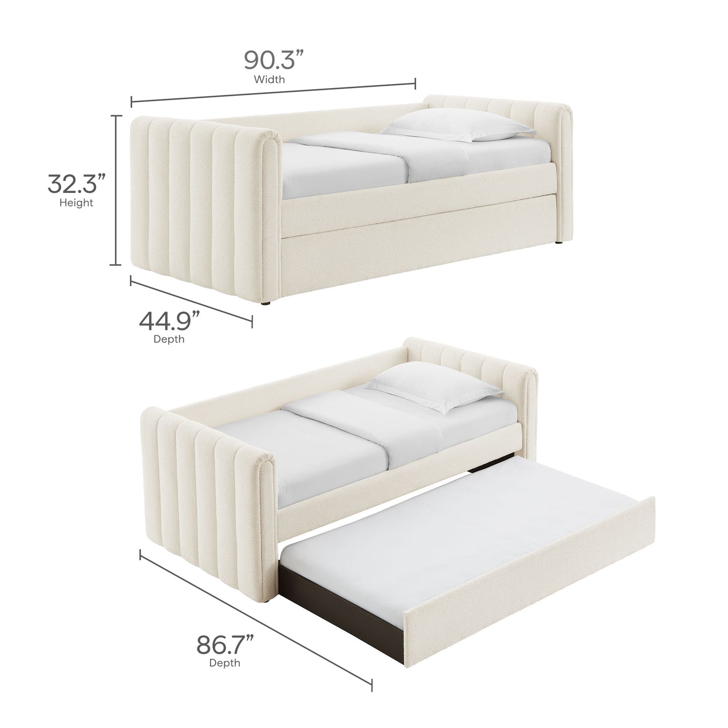 Veyla Channel Tufted Boucle Twin Daybed With Trundle by Furniture For America