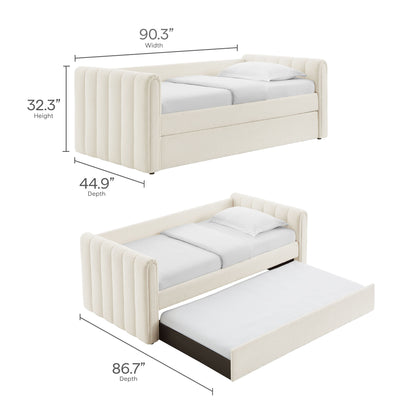 Veyla Channel Tufted Boucle Twin Daybed With Trundle by Furniture For America