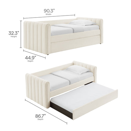 Veyla Channel Tufted Boucle Twin Daybed With Trundle in Cloud