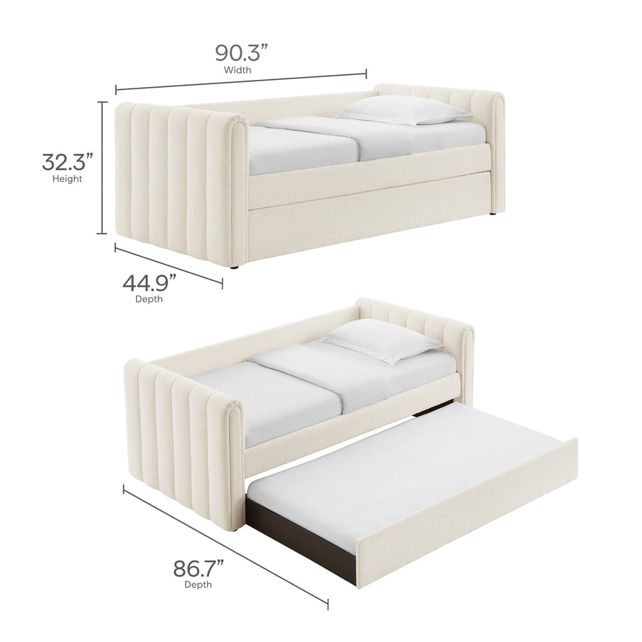 Kesia Channel Tufted Boucle Twin Daybed With Trundle in Cloud