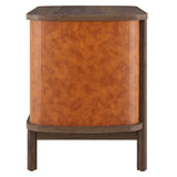 Verdant 2-Drawer Curved Vegan Leather Nightstand in Walnut Tan
