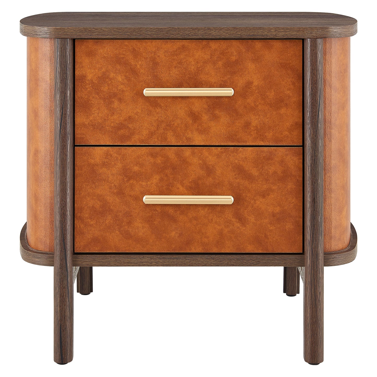 Coralie 2-Drawer Curved Vegan Leather Nightstand by Furniture For America