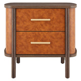 Verdant 2-Drawer Curved Vegan Leather Nightstand in Walnut Tan
