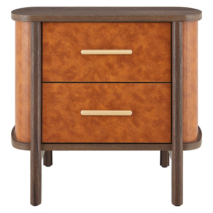 Coralie 2-Drawer Curved Vegan Leather Nightstand by Furniture For America