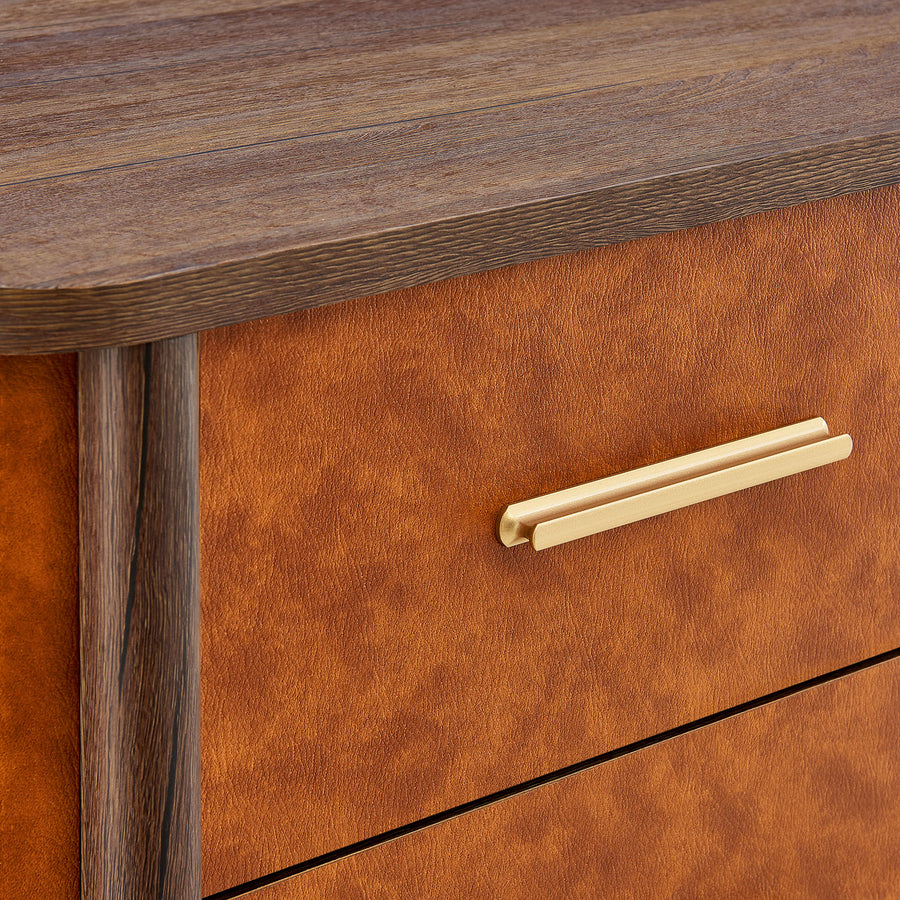 Verdant 2-Drawer Curved Vegan Leather Nightstand in Walnut Tan
