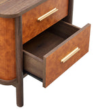 Verdant 2-Drawer Curved Vegan Leather Nightstand in Walnut Tan