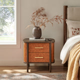 Verdant 2-Drawer Curved Vegan Leather Nightstand in Walnut Tan
