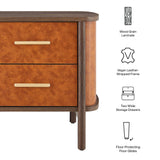 Verdant 2-Drawer Curved Vegan Leather Nightstand in Walnut Tan