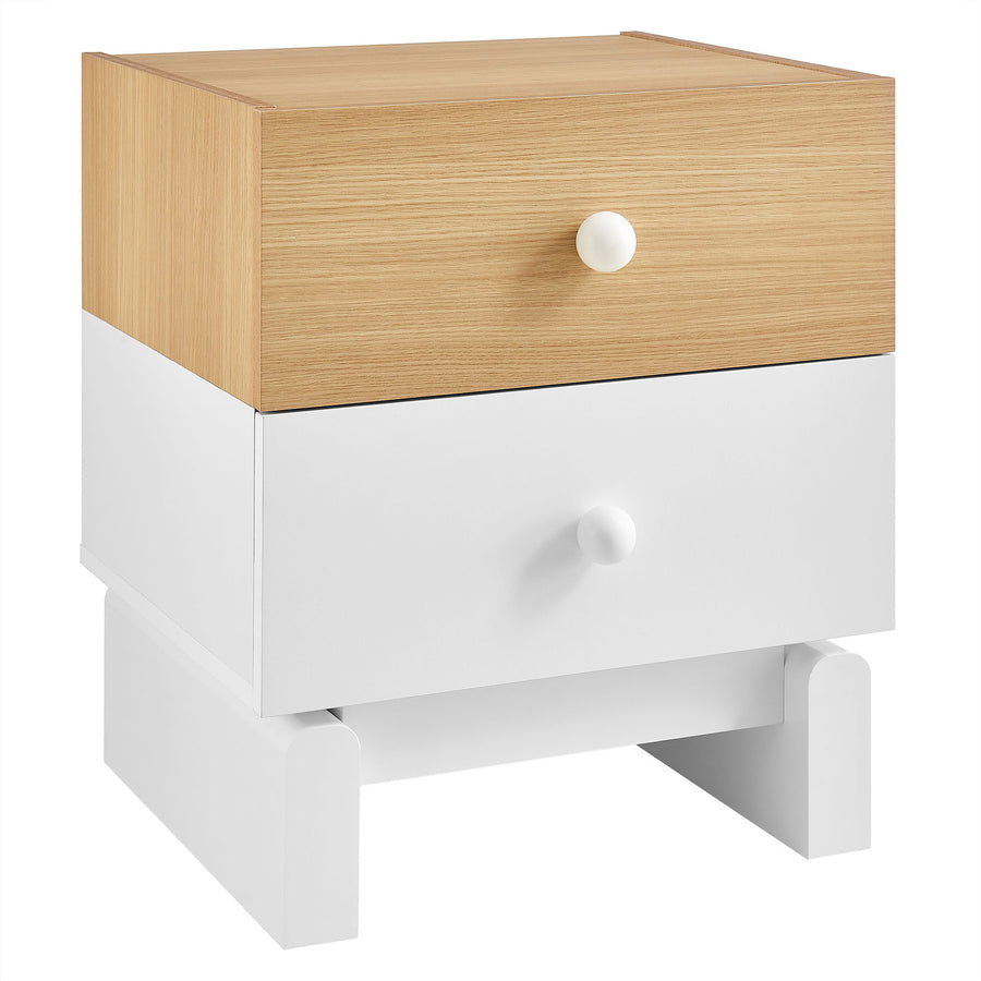 Sateen 2-Drawer Color Block Nightstand in Oak White