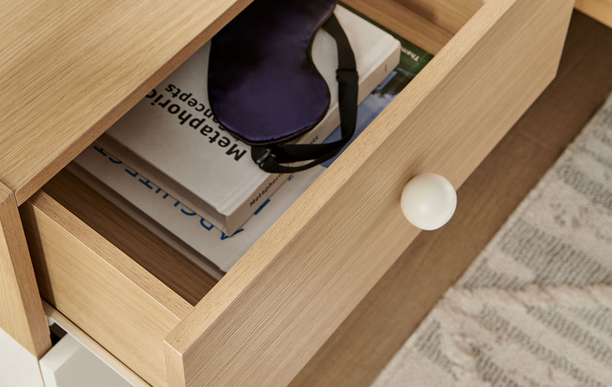 Sateen 2-Drawer Color Block Nightstand in Oak White