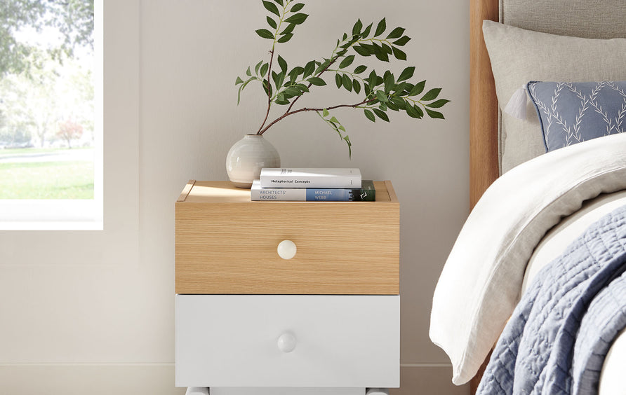 Sateen 2-Drawer Color Block Nightstand in Oak White