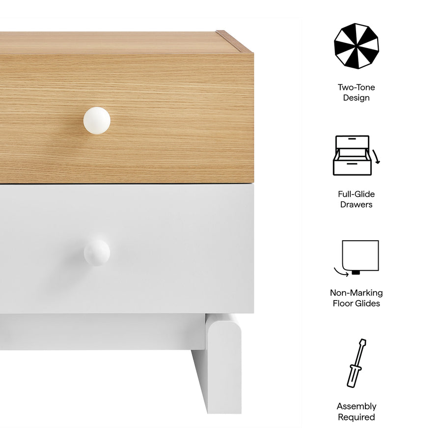 Sateen 2-Drawer Color Block Nightstand in Oak White