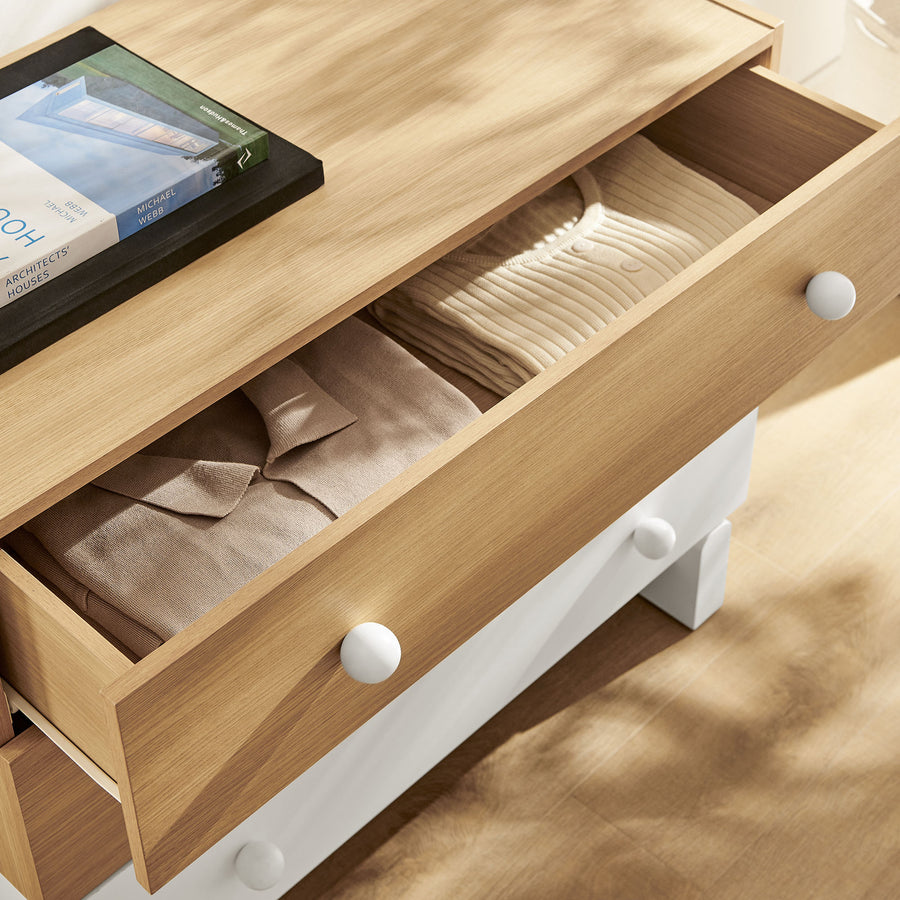 Sateen 3-Drawer Color Block Dresser in Oak White
